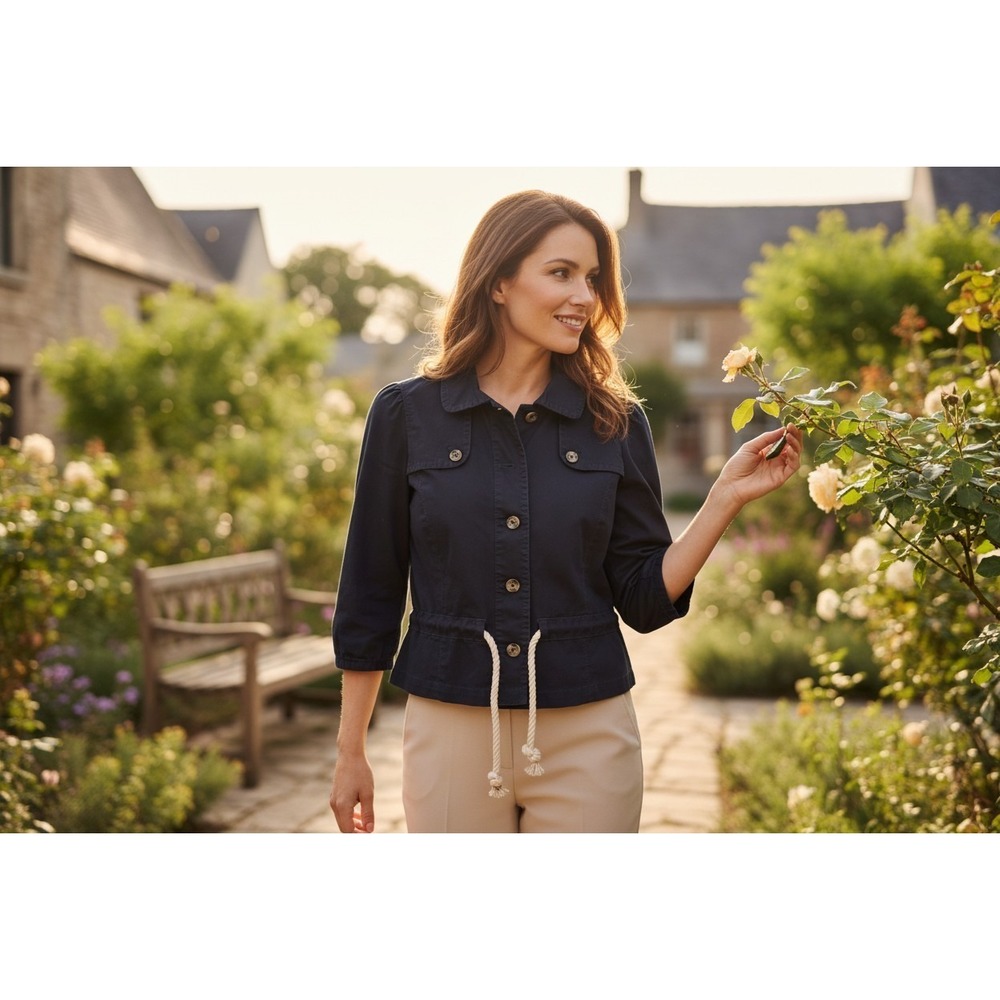 Ann Taylor Loft Jacket Women 4P Black Tie Waist Button Up 3/4 Sleeve